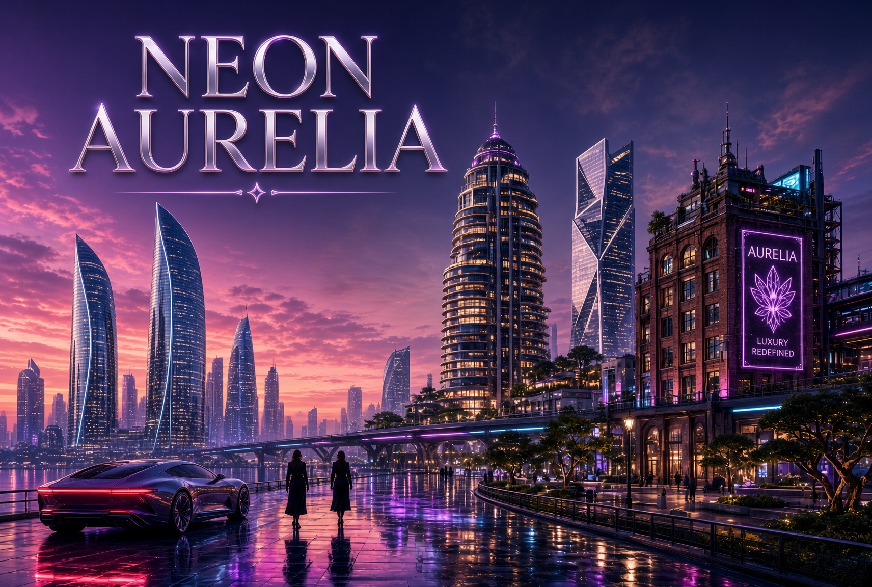 Neon Aurelia futuristic dream city collage